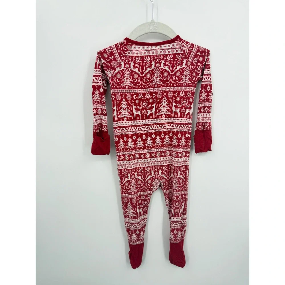 Little Sleepies Fair‎ Isle Zippy Pajamas 6-12 Months Red Reindeer cheer Bamboo